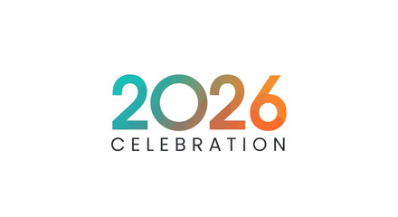 Vibrant 2026 Celebration Typography Featuring Modern Gradient Colors, Perfect for New Year, Anniversaries, and Event Branding