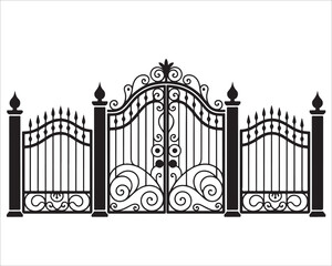 Retro ornamental metal gate vector icon for architecture and decor projects.