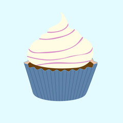 Chocolate cupcake with creamy topping. Realistic dessert vector perfect for pastry shop logo, cafe menu, or food poster.