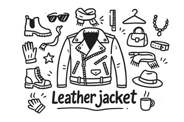 Obraz premium Leather Jacket Doodle. Leather jacket. Hand-drawn doodle illustration of a Leather jacket. In the middle, one