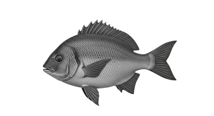 Isolated Fish Illustration, Realistic Gray Scale Fish, Sea Creature Swimming, Animal Wildlife