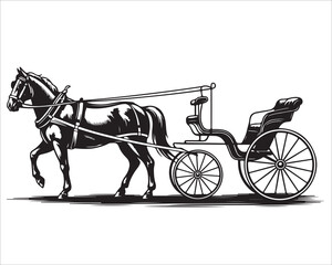 Retro transport illustration of horse pulling a classic open carriage.