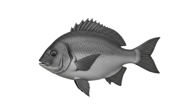 Isolated Fish Illustration, Realistic Gray Scale Fish, Sea Creature Swimming, Animal Wildlife