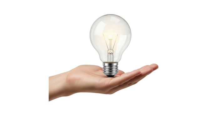 Isolated light bulb in human hand, concept of invention, creativity, and innovation idea