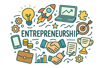 Entrepreneurship Doodle Art. Entrepreneurship. Hand-drawn doodle illustration of Entrepreneurship. lightbulb,