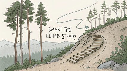Illustrative Pathway with Steps and Trees for Outdoor Adventure Guide