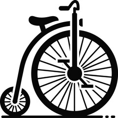 Stylized black silhouette of a vintage penny farthing bicycle on a white background