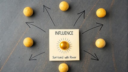 Influence Concept with Circles and Arrows Surrounding Center Point