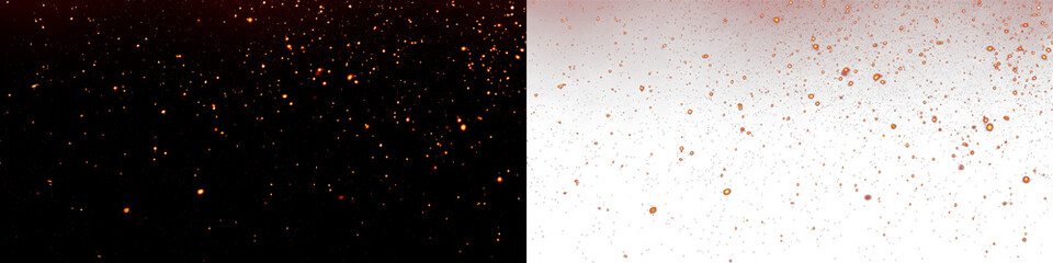 Sparkling golden particles overlay on contrasting black and white backgrounds, creating a dynamic visual effect for creative design projects and artistic compositions