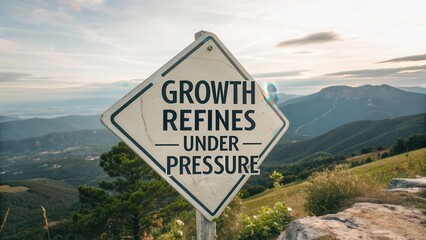 Inspirational Sign on Mountain: Growth Refines Under Pressure