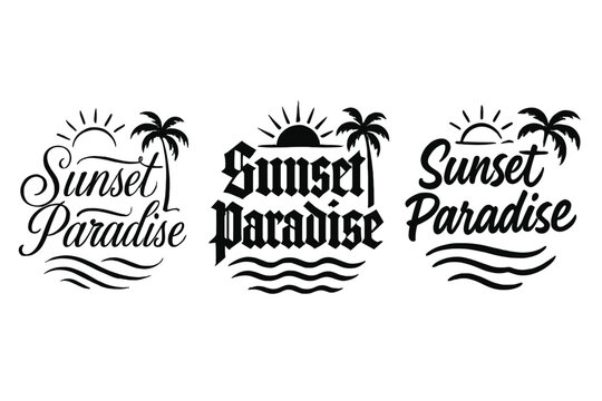 Sunset Paradise Calligraphy. Sunset Paradise. Create a calligraphy lettering illustration of the phrase: