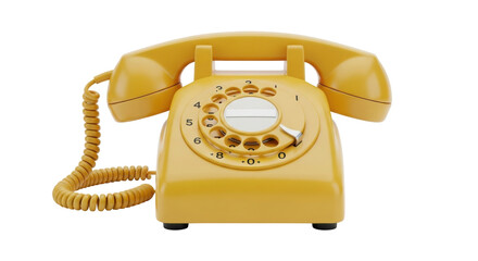 Isolated vintage yellow rotary telephone, 1970s-era retro communication device object