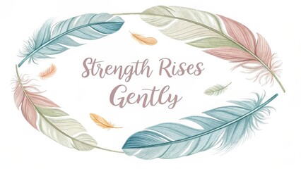 Inspirational Feather Art with Quote on Strength and Resilience