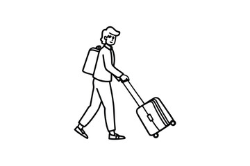 A traveler walking with luggage a simple black and white silhouette