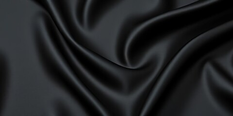 Fototapeta premium Deep, lustrous black silk fabric, subtly textured, dark, upscale