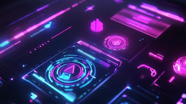 Futuristic user interface displaying digital dashboard glowing data - Powered by Adobe