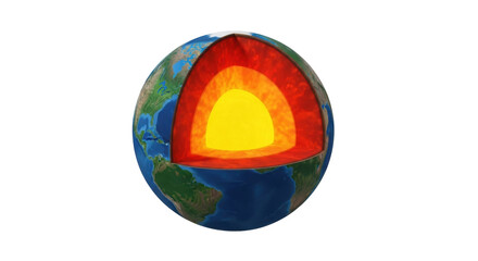 Isolated Earth layers model shows inner core, outer core, mantle, crust, cutaway view