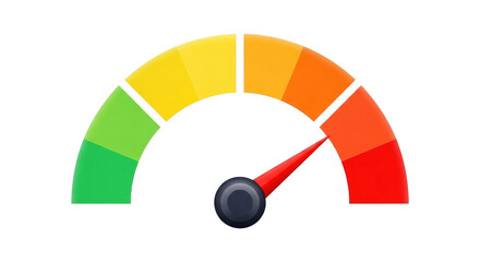 Isolated gauge pointing into red, high level indication of risk, danger, or evaluation scale