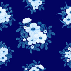seamless pattern with blue flowers