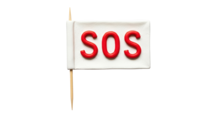 Isolated sign of SOS, an international code signal of distress, made from clay. Studio shot