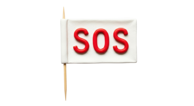 Isolated sign of SOS, an international code signal of distress, made from clay. Studio shot - Powered by Adobe