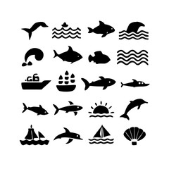 Naklejka premium Collection of marine and nautical icons are shown