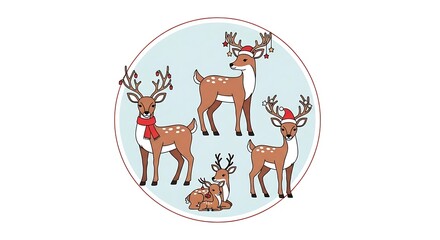 Fototapeta premium Festive Reindeer Family Illustration for Christmas Holiday Season.