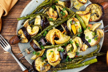 Grilled fish kebabs.