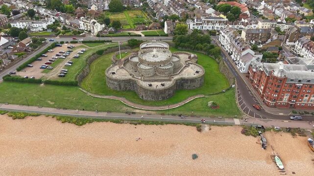High angle view of the symmetrical cloverleaf shape of historic Deal Castle.