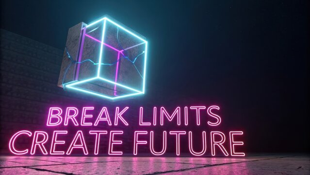 Neon Sign with Inspirational Quote About Limits and Future Vision