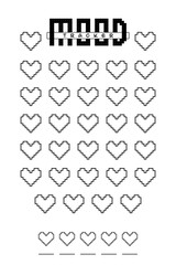 Pixel Heart Mood Tracker. Retro pixel art mood tracker with 8-bit hearts for monthly emotional tracking. Printable template for Valentines Day planner, bullet journal, love diary, and coloring page