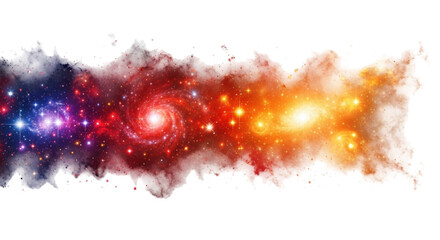 Isolated cosmos illustration showing colorful galaxies with clouds and stars in the universe