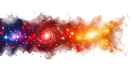 Isolated cosmos illustration showing colorful galaxies with clouds and stars in the universe