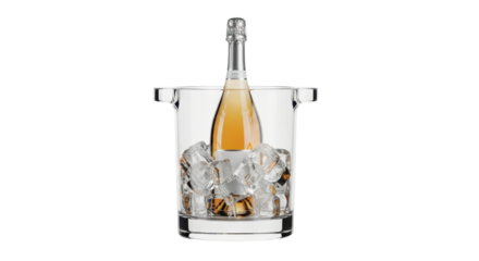 Isolated bottle of wine chilled in ice bucket drink at event occasion, celebrate luxury