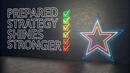 Neon Sign with the Phrase Prepared Strategy Shines Stronger on Wall