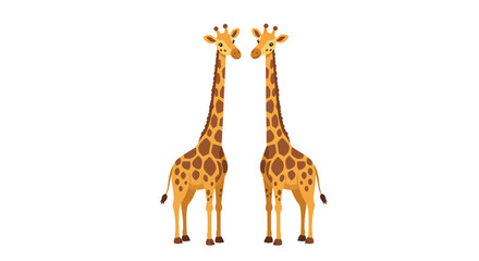 Obraz premium Two Cartoon Giraffes Standing Tall with Brown Spots.