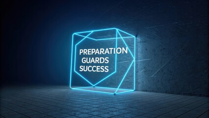 Neon Sign with the Phrase Preparation Guards Success in Dark Room