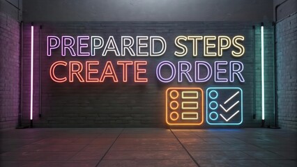 Neon Signage Displaying Prepared Steps and Create Order Theme