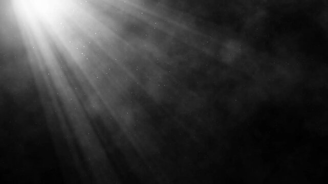 Billowing smoke with light beams and floating dust particles, loopable sunlight and swirling mist overlay