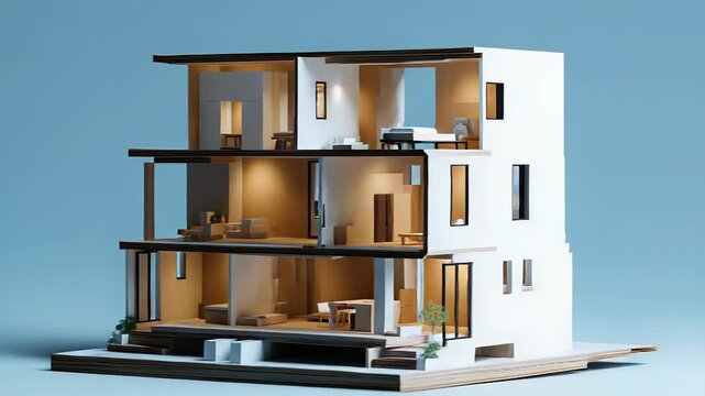 Modern minimalist architectural model showing interior design layout