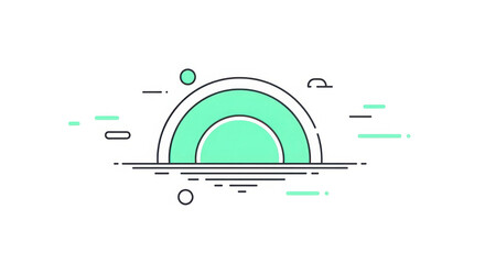 Abstract minimalist green rainbow arc with simple geometric shapes