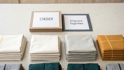 Neatly Arranged Fabrics with Order and Aligned Together Signage