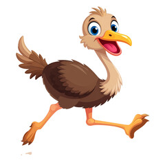 vector PNG of a happy ostrich running with elongated legs and wide smile; perfect for children’s books, wildlife cartoons, fun brands, safari themes and energetic nature designs.