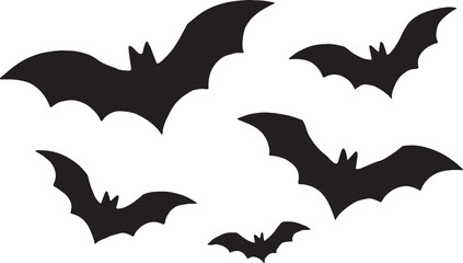 Spooky silhouettes of flying bats for halloween and gothic themed designs