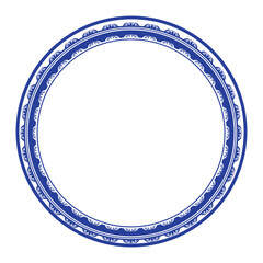 Round blue frame with floral pattern. Vector illustration. Isolated on white background. For textile, embroidery, porcelain
