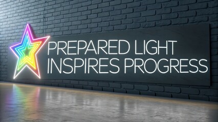 Neon Star with Inspirational Quote on Dark Wall Background