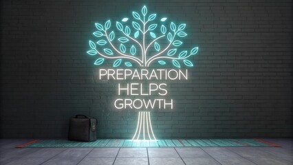 Neon Tree Art with Inspirational Quote on Brick Wall Background