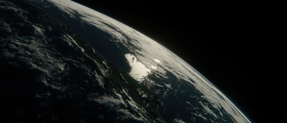 Wide angle view of Earth from space highlighting continents cloud cover and atmospheric effects in a detailed realistic space scene