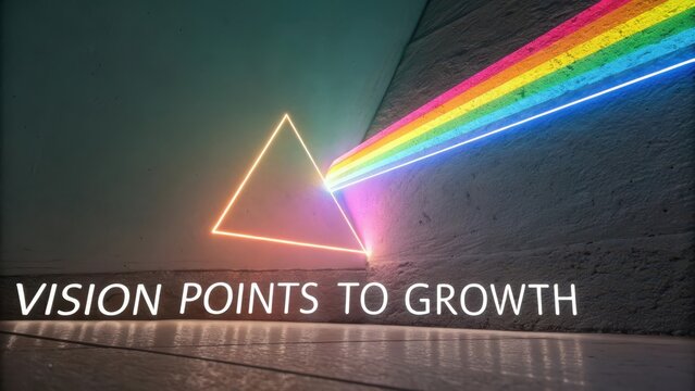 Neon Triangle with Rainbow Light Symbolizing Vision and Growth