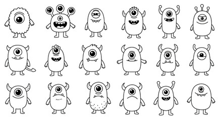 Collection of Cute Cartoon Monsters with One Eye.
